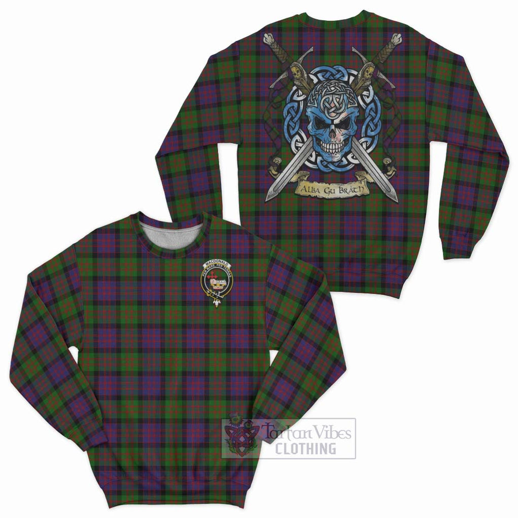 Tartan Vibes Clothing MacDonald (McDonald) Tartan Sweatshirt with Family Crest Celtic Skull Style