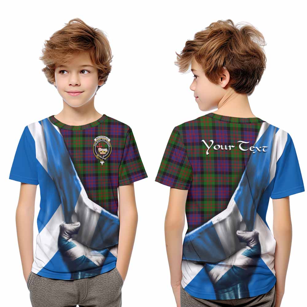 Tartan Vibes Clothing MacDonald (McDonald) Tartan Kid T-Shirt with Family Crest Scotland Patriotic Style