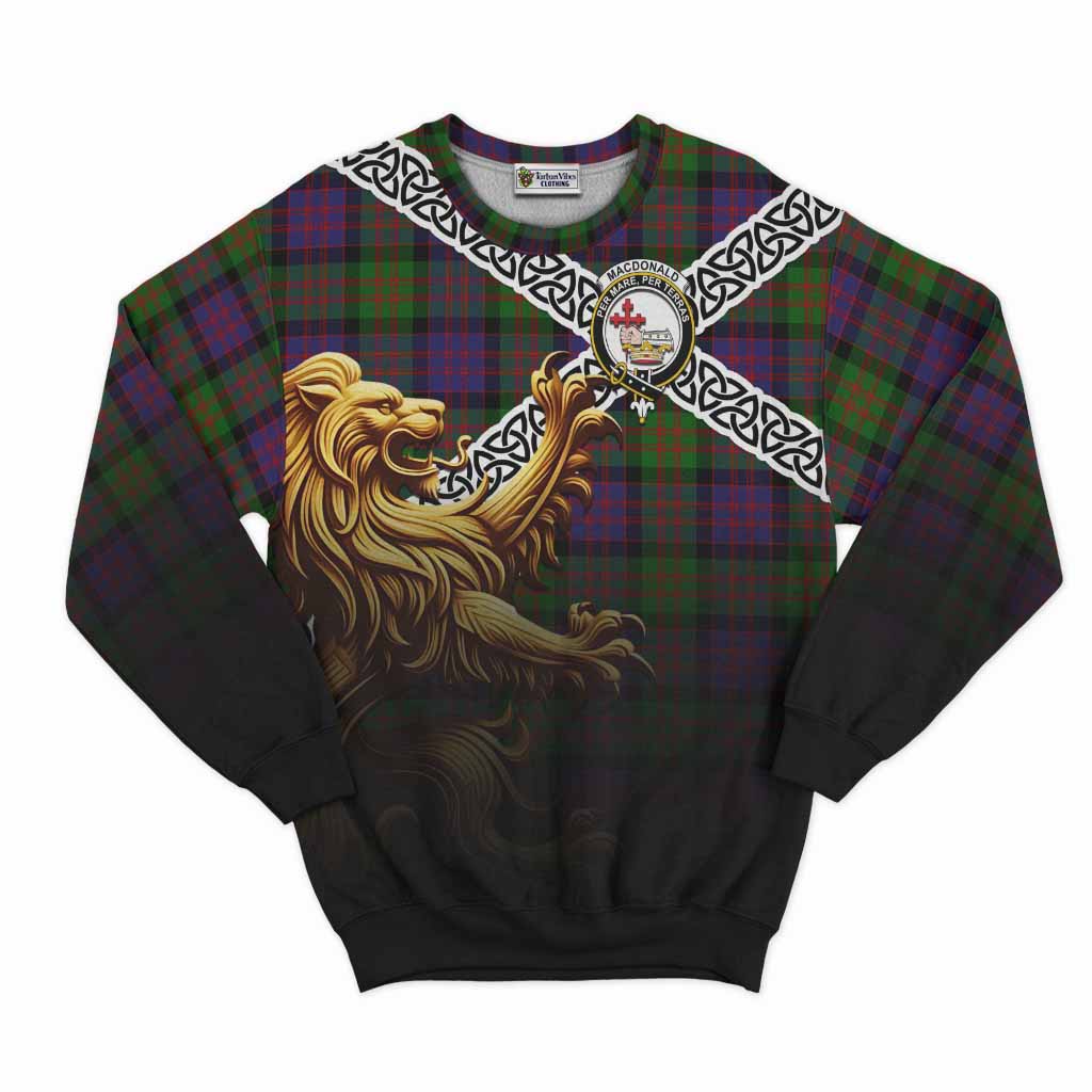 Tartan Vibes Clothing MacDonald (McDonald) Crest Tartan Sweatshirt with Golden Lion Emblem Celtic Style