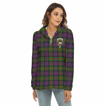 Tartan Vibes Clothing MacDonald (McDonald) Tartan Crest Women's Borg  Half Zip Fleece Hoodie