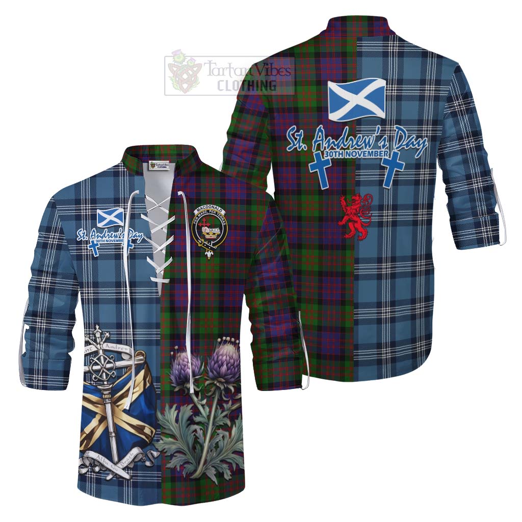 Tartan Vibes Clothing MacDonald (McDonald) Tartan Ghillie Kilt Shirt Happy St. Andrew's Day Half Tartan Style