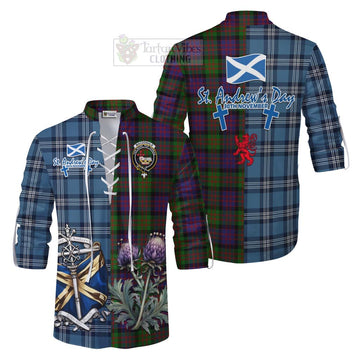 Tartan Vibes Clothing MacDonald (McDonald) Tartan Ghillie Kilt Shirt Happy St. Andrew's Day Half Tartan Style