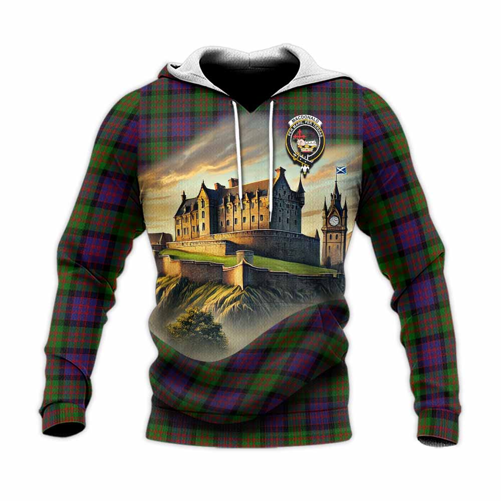 Tartan Vibes Clothing MacDonald (McDonald) Tartan Family Crest Knitted Hoodie with Scottish Ancient Castle Style