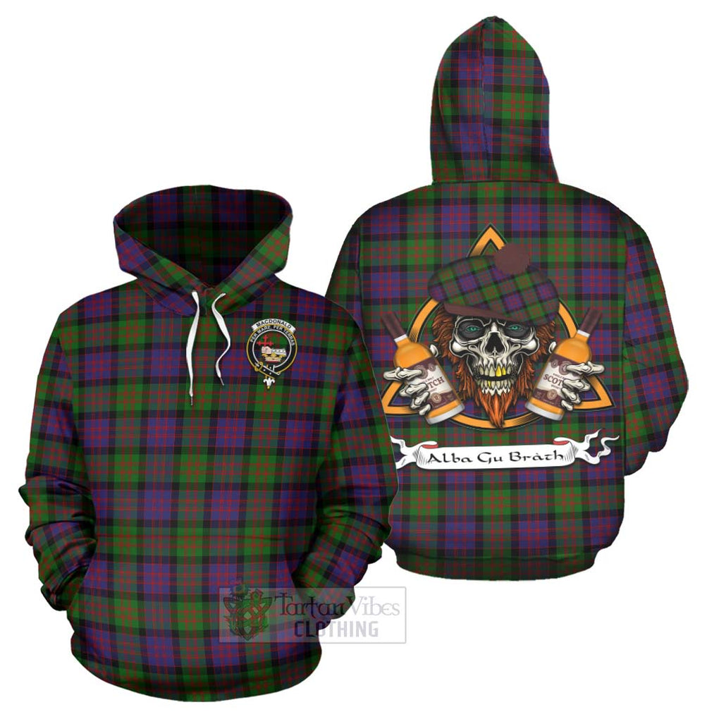 Tartan Vibes Clothing MacDonald (McDonald) Tartan Hoodie with Family Crest and Bearded Skull Holding Bottles of Whiskey
