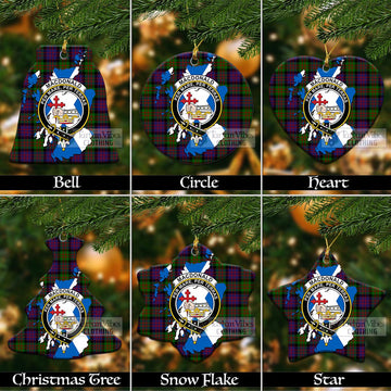 MacDonald (McDonald) Tartan Christmas Ceramic Ornaments with Family Crest and Scotland Map