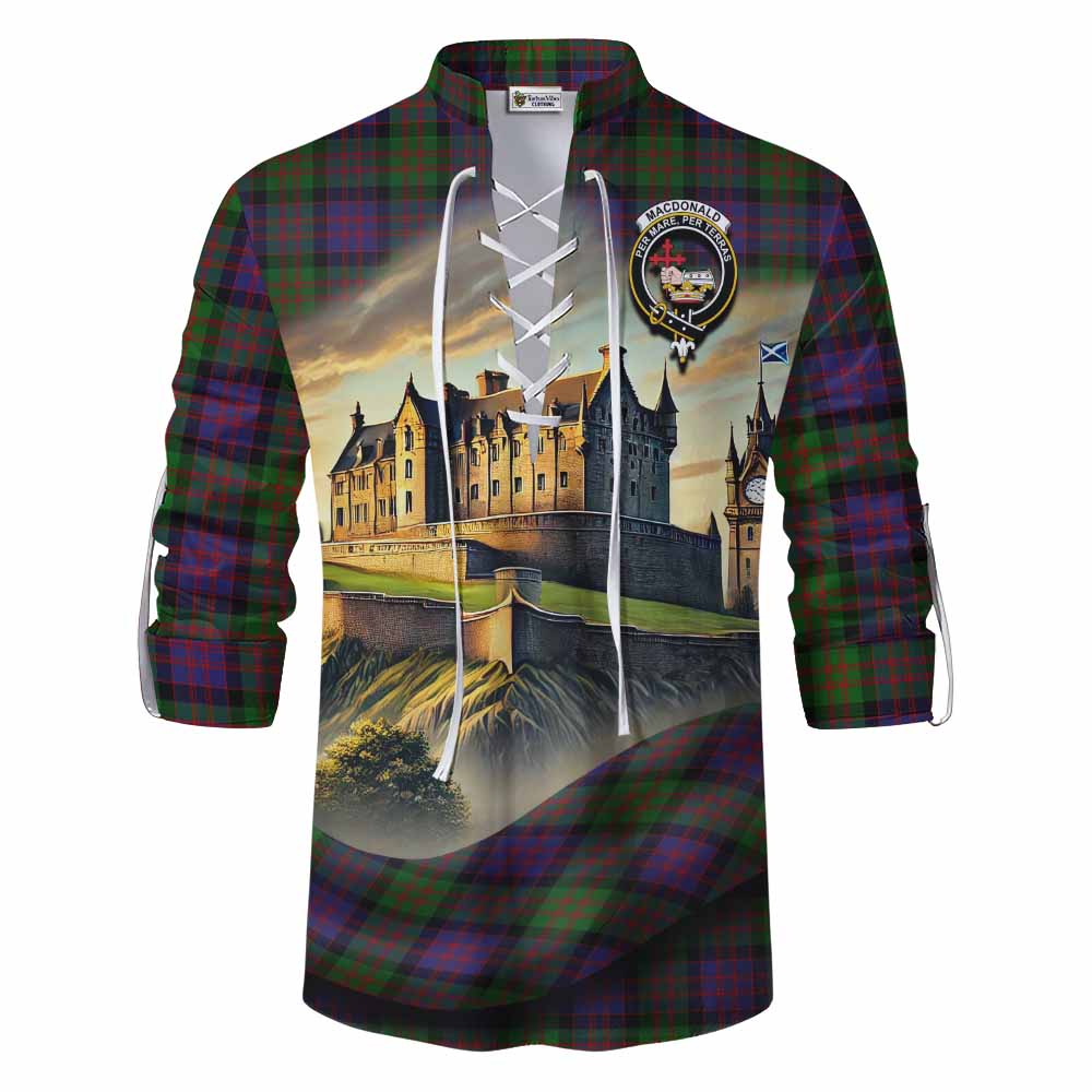 Tartan Vibes Clothing MacDonald (McDonald) Tartan Family Crest Ghillie Kilt Shirt with Scottish Ancient Castle Style