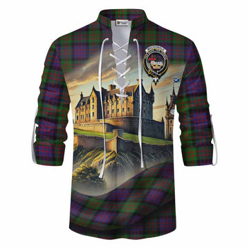 Tartan Vibes Clothing MacDonald (McDonald) Tartan Family Crest Ghillie Kilt Shirt with Scottish Ancient Castle Style