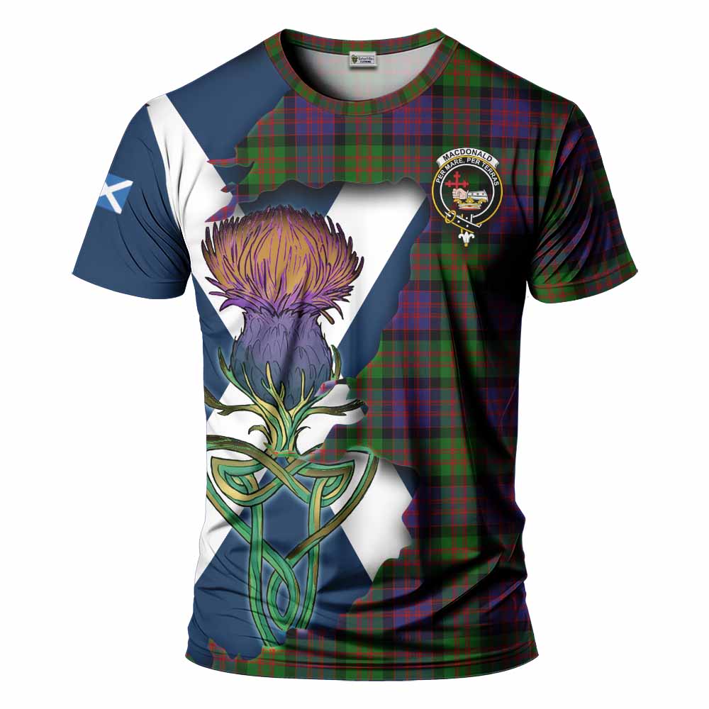 Tartan Vibes Clothing MacDonald (McDonald) Tartan Family Crest T-Shirt Scottish Thistle Celtic Inspired