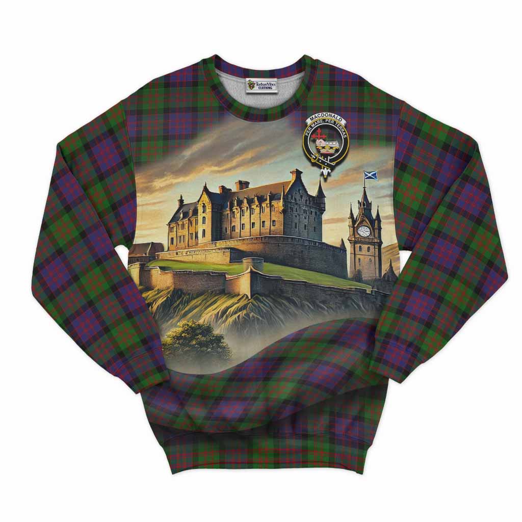 Tartan Vibes Clothing MacDonald (McDonald) Tartan Family Crest Sweatshirt with Scottish Ancient Castle Style