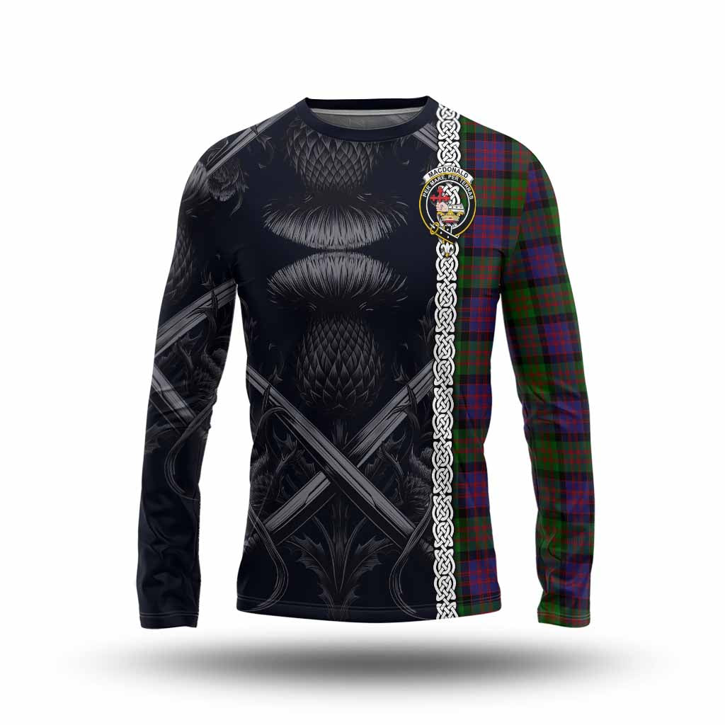 Tartan Vibes Clothing MacDonald (McDonald) Tartan Long Sleeve T-Shirt with Family Crest Cross Sword Thistle Celtic Vibes