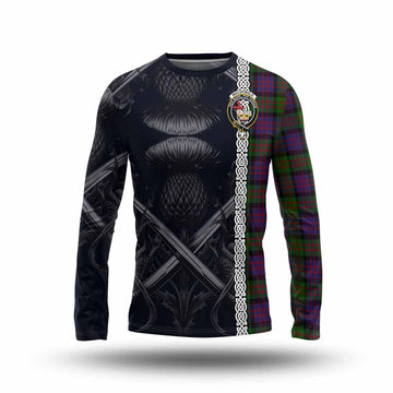 Tartan Vibes Clothing MacDonald (McDonald) Tartan Long Sleeve T-Shirt with Family Crest Cross Sword Thistle Celtic Vibes