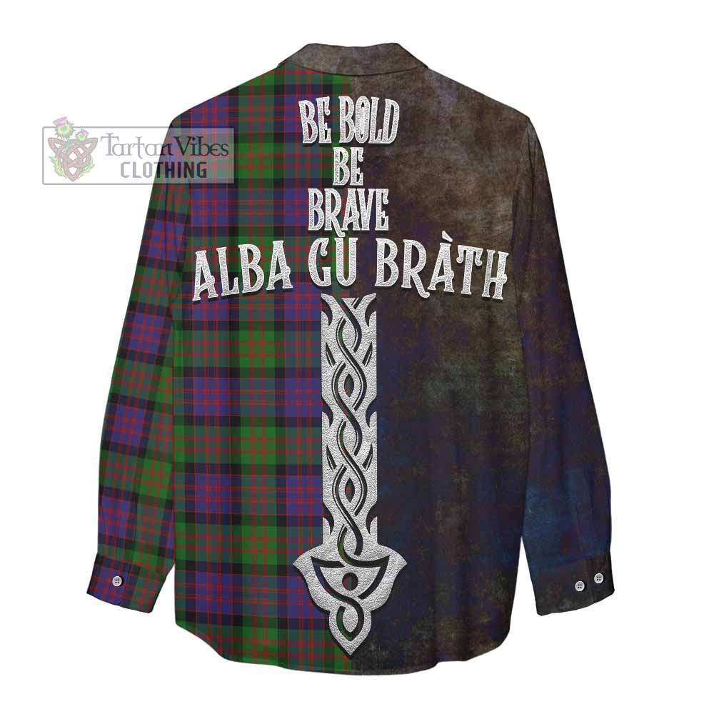 Tartan Vibes Clothing MacDonald (McDonald) Tartan Family Crest Women's Casual Shirt Alba Gu Brath Be Brave Lion Ancient Style