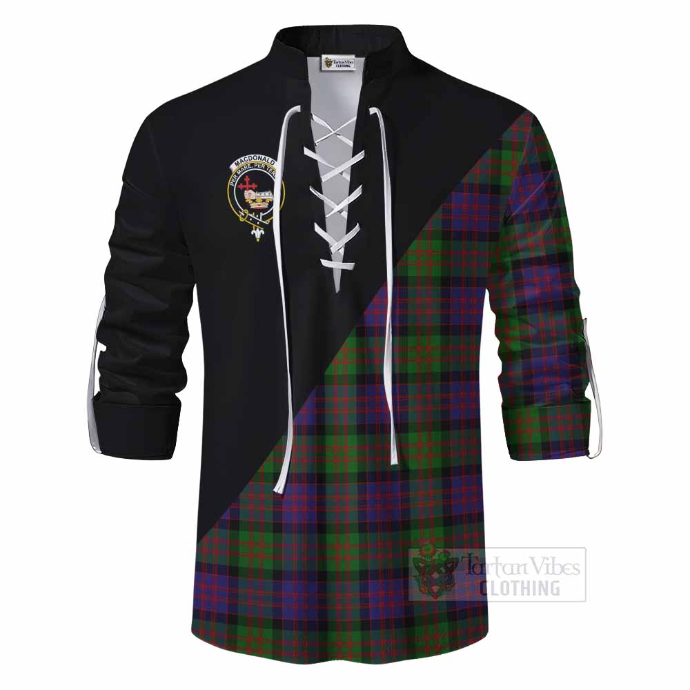 Tartan Vibes Clothing MacDonald (McDonald) Tartan Ghillie Kilt Shirt with Family Crest and Military Logo Style