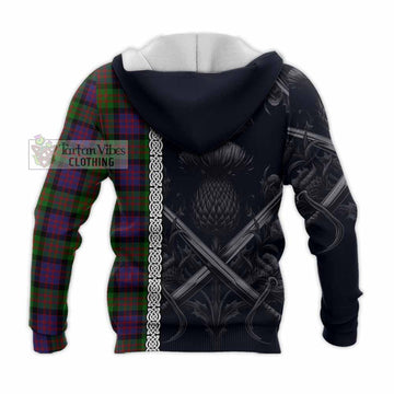 Tartan Vibes Clothing MacDonald (McDonald) Tartan Knitted Hoodie with Family Crest Cross Sword Thistle Celtic Vibes