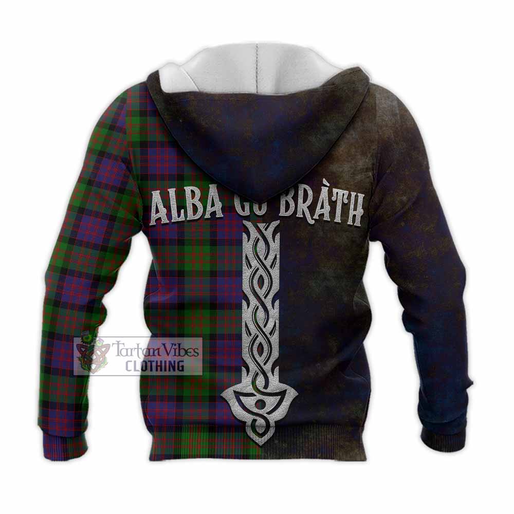 Tartan Vibes Clothing MacDonald (McDonald) Tartan Family Crest Knitted Hoodie Alba Gu Brath Be Brave Lion Ancient Style