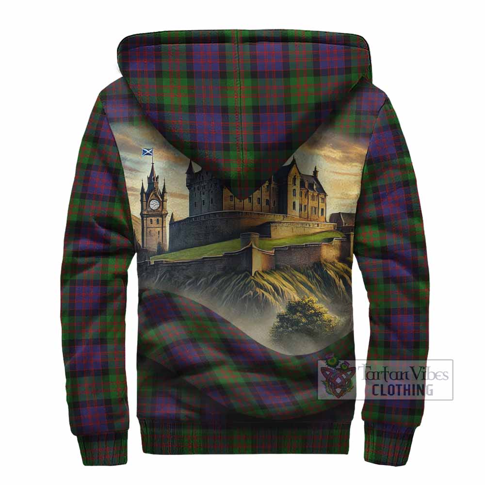 Tartan Vibes Clothing MacDonald (McDonald) Tartan Family Crest Sherpa Hoodie with Scottish Ancient Castle Style