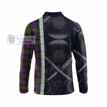 MacDonald (McDonald) Tartan Long Sleeve Polo Shirt with Family Crest Cross Sword Thistle Celtic Vibes