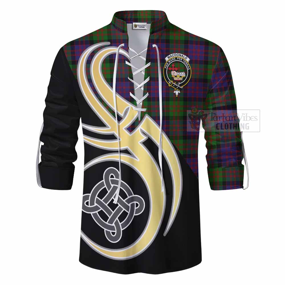Tartan Vibes Clothing MacDonald (McDonald) Tartan Ghillie Kilt Shirt with Family Crest and Celtic Symbol Style