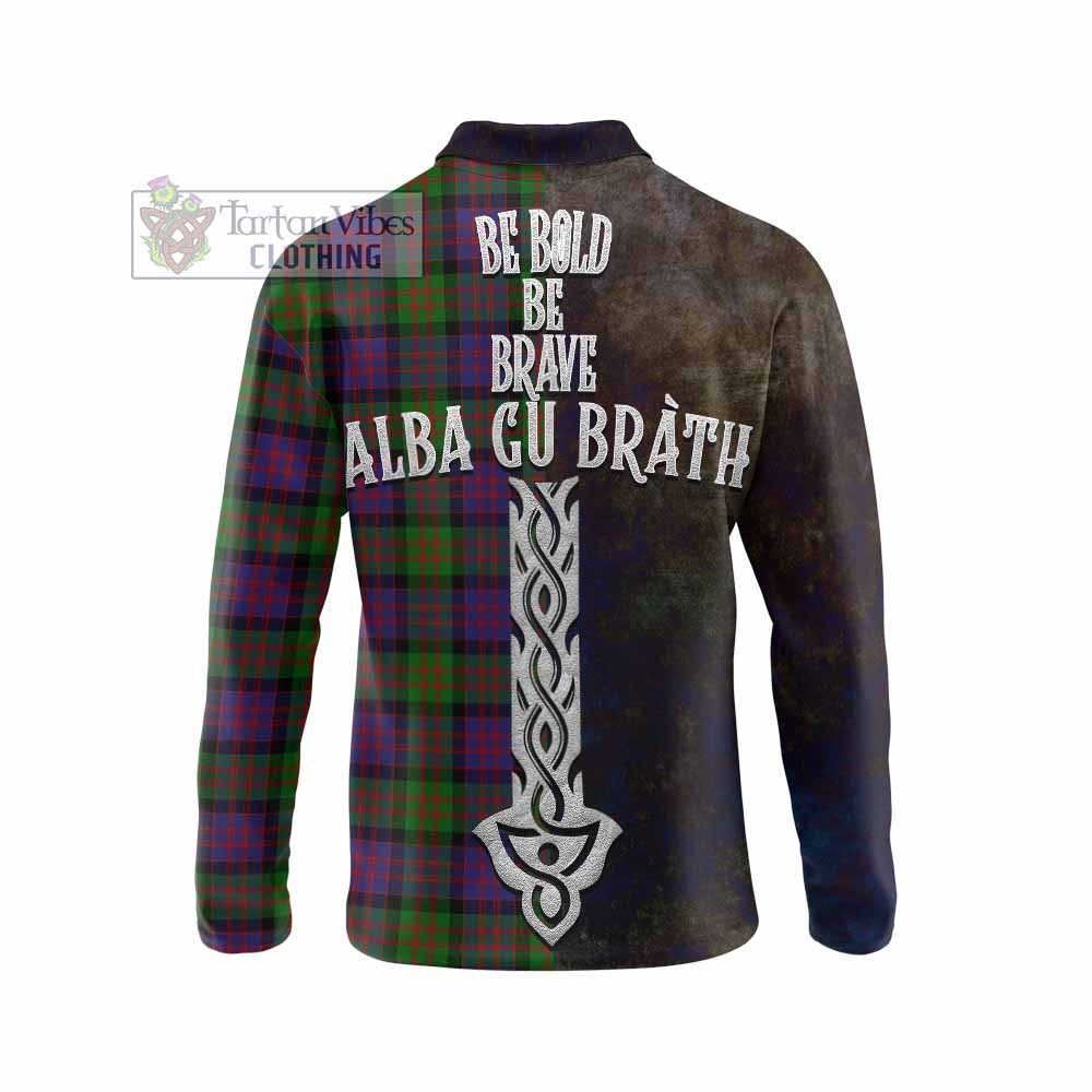 Tartan Vibes Clothing MacDonald (McDonald) Tartan Family Crest Long Sleeve Polo Shirt Alba Gu Brath Be Brave Lion Ancient Style