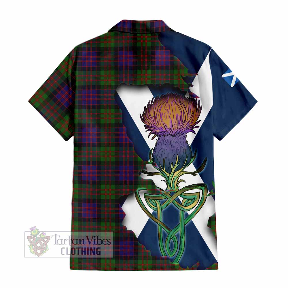 Tartan Vibes Clothing MacDonald (McDonald) Tartan Family Crest Short Sleeve Button Shirt Scottish Thistle Celtic Inspired