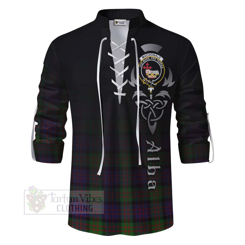 Tartan Vibes Clothing MacDonald (McDonald) Tartan Ghillie Kilt Shirt Featuring Alba Gu Brath Family Crest Celtic Inspired