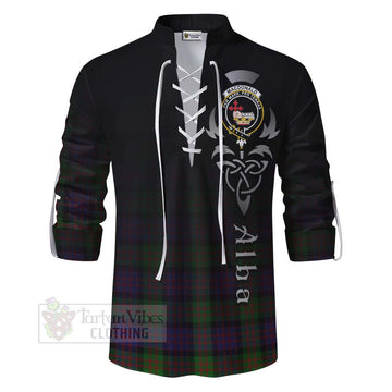 Tartan Vibes Clothing MacDonald (McDonald) Tartan Ghillie Kilt Shirt Featuring Alba Gu Brath Family Crest Celtic Inspired