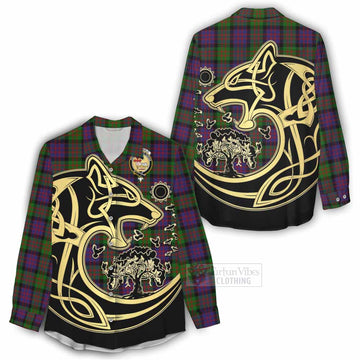 Tartan Vibes Clothing MacDonald (McDonald) Tartan Women's Casual Shirt with Family Crest Celtic Wolf Style
