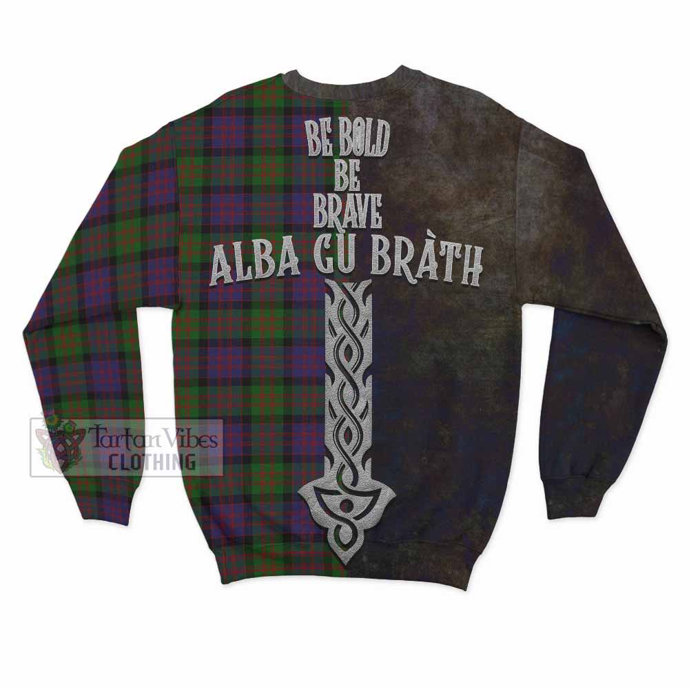 Tartan Vibes Clothing MacDonald (McDonald) Tartan Family Crest Sweatshirt Alba Gu Brath Be Brave Lion Ancient Style