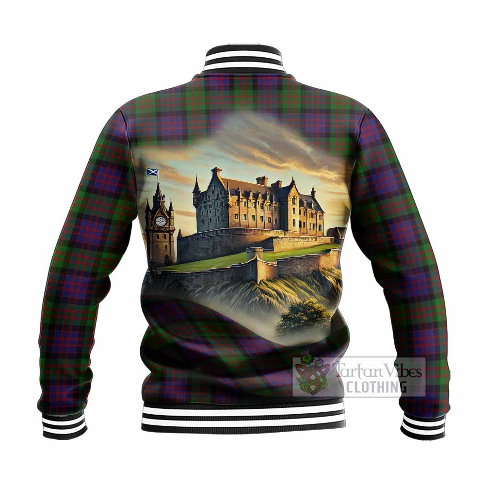 Tartan Vibes Clothing MacDonald (McDonald) Tartan Family Crest Baseball Jacket with Scottish Ancient Castle Style