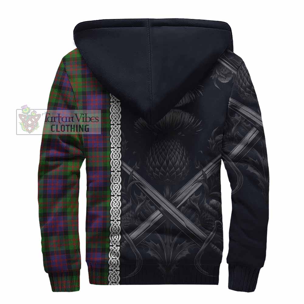 Tartan Vibes Clothing MacDonald (McDonald) Tartan Sherpa Hoodie with Family Crest Cross Sword Thistle Celtic Vibes