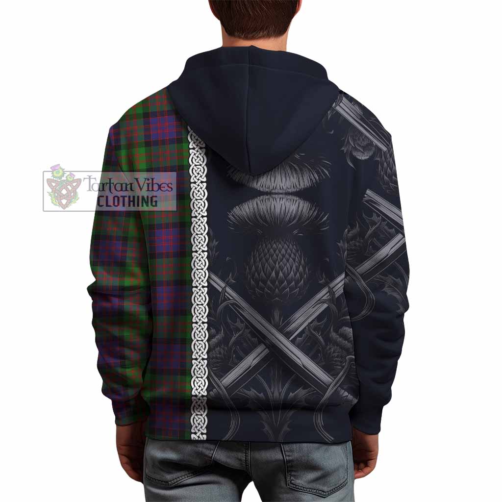 Tartan Vibes Clothing MacDonald (McDonald) Tartan Hoodie with Family Crest Cross Sword Thistle Celtic Vibes
