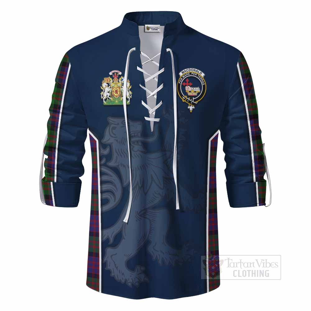 Tartan Vibes Clothing MacDonald (McDonald) Tartan Ghillie Kilt Shirt with Family Crest and Lion Rampant Vibes Sport Style
