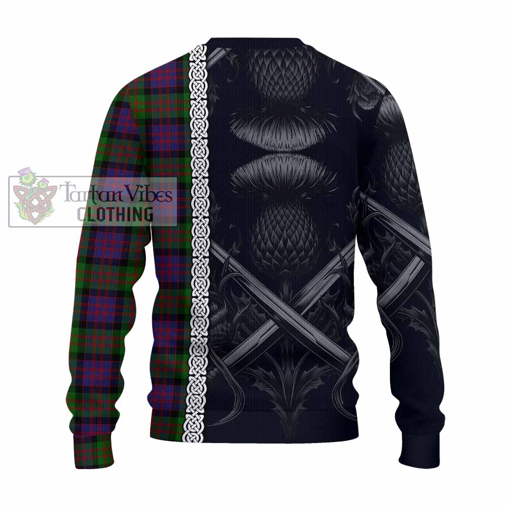 Tartan Vibes Clothing MacDonald (McDonald) Tartan Knitted Sweater with Family Crest Cross Sword Thistle Celtic Vibes