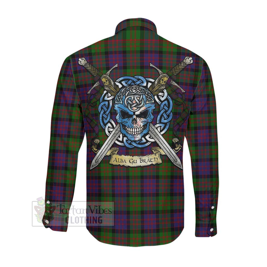 Tartan Vibes Clothing MacDonald (McDonald) Tartan Long Sleeve Button Shirt with Family Crest Celtic Skull Style