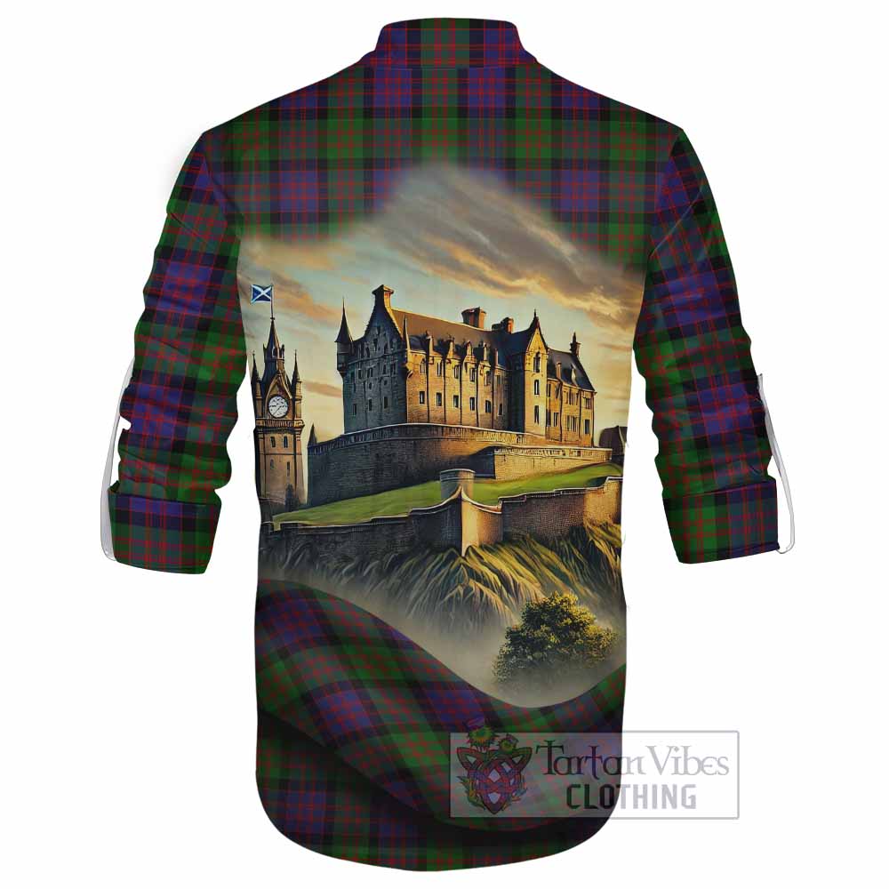 Tartan Vibes Clothing MacDonald (McDonald) Tartan Family Crest Ghillie Kilt Shirt with Scottish Ancient Castle Style