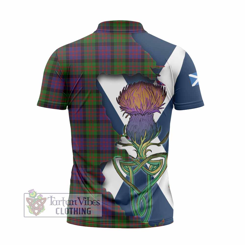 Tartan Vibes Clothing MacDonald (McDonald) Tartan Family Crest Zipper Polo Shirt Scottish Thistle Celtic Inspired