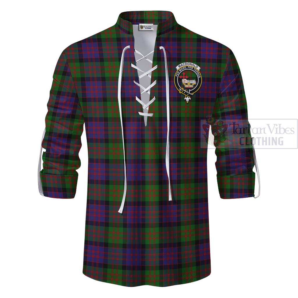 Tartan Vibes Clothing MacDonald (McDonald) Tartan Ghillie Kilt Shirt with Family Crest and Bearded Skull Holding Bottles of Whiskey
