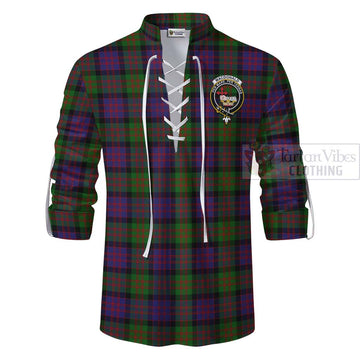 Tartan Vibes Clothing MacDonald (McDonald) Tartan Ghillie Kilt Shirt with Family Crest and Bearded Skull Holding Bottles of Whiskey