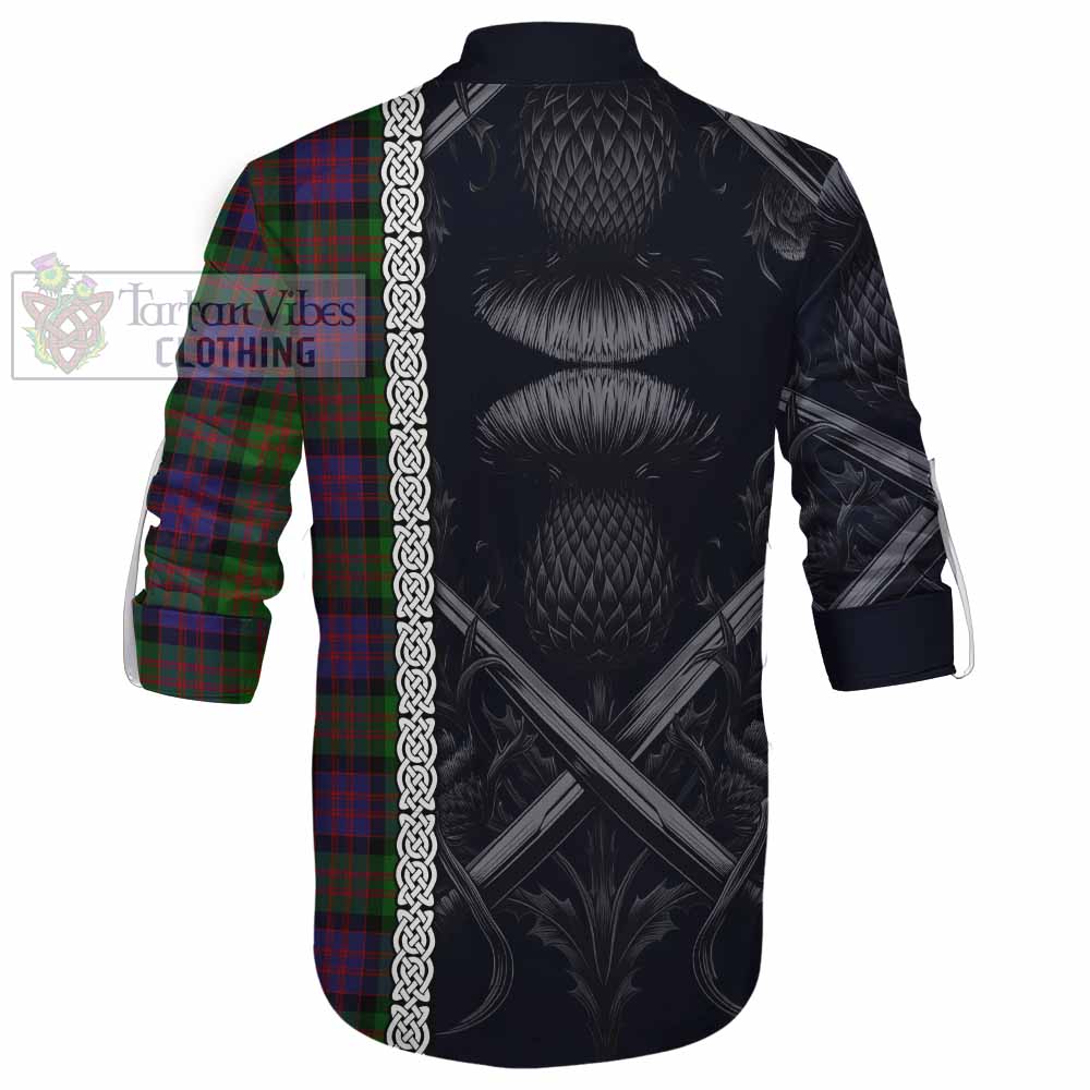 Tartan Vibes Clothing MacDonald (McDonald) Tartan Ghillie Kilt Shirt with Family Crest Cross Sword Thistle Celtic Vibes