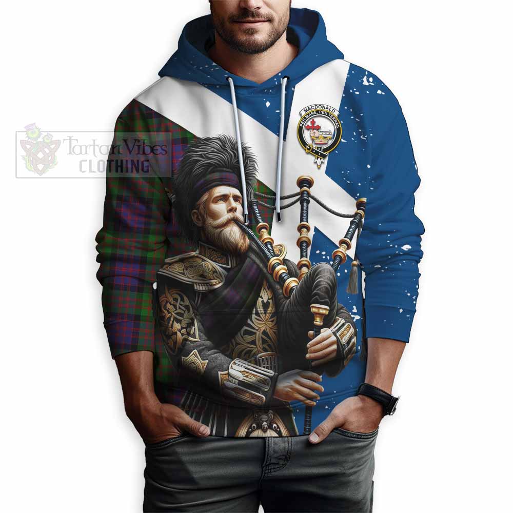 Tartan Vibes Clothing MacDonald (McDonald) Tartan Hoodie with Family Crest Scottish Bagpiper Vibes