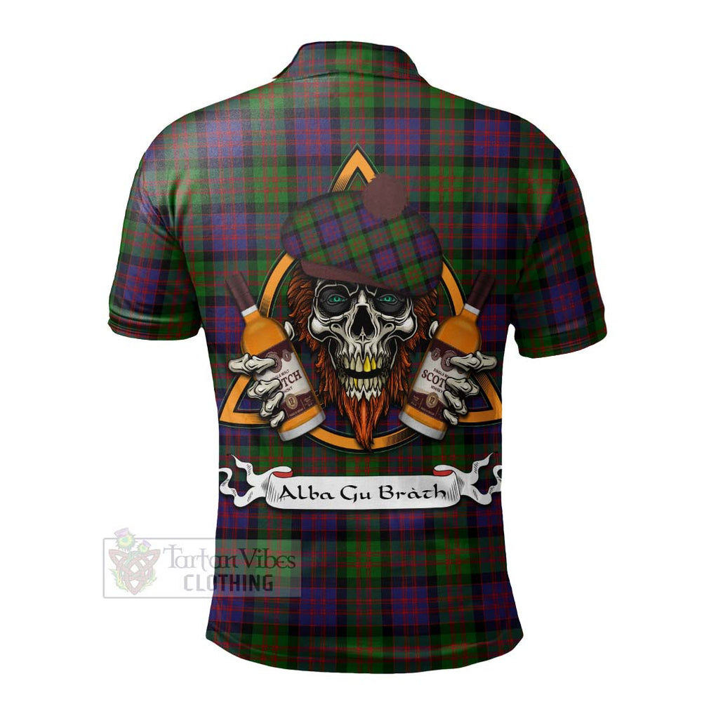 Tartan Vibes Clothing MacDonald (McDonald) Tartan Polo Shirt with Family Crest and Bearded Skull Holding Bottles of Whiskey