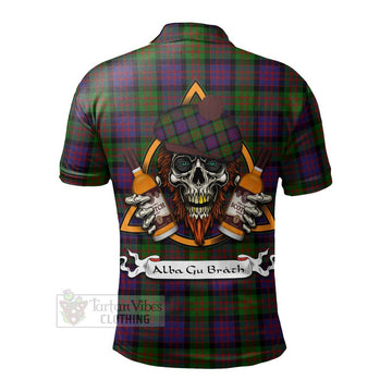 Tartan Vibes Clothing MacDonald (McDonald) Tartan Polo Shirt with Family Crest and Bearded Skull Holding Bottles of Whiskey