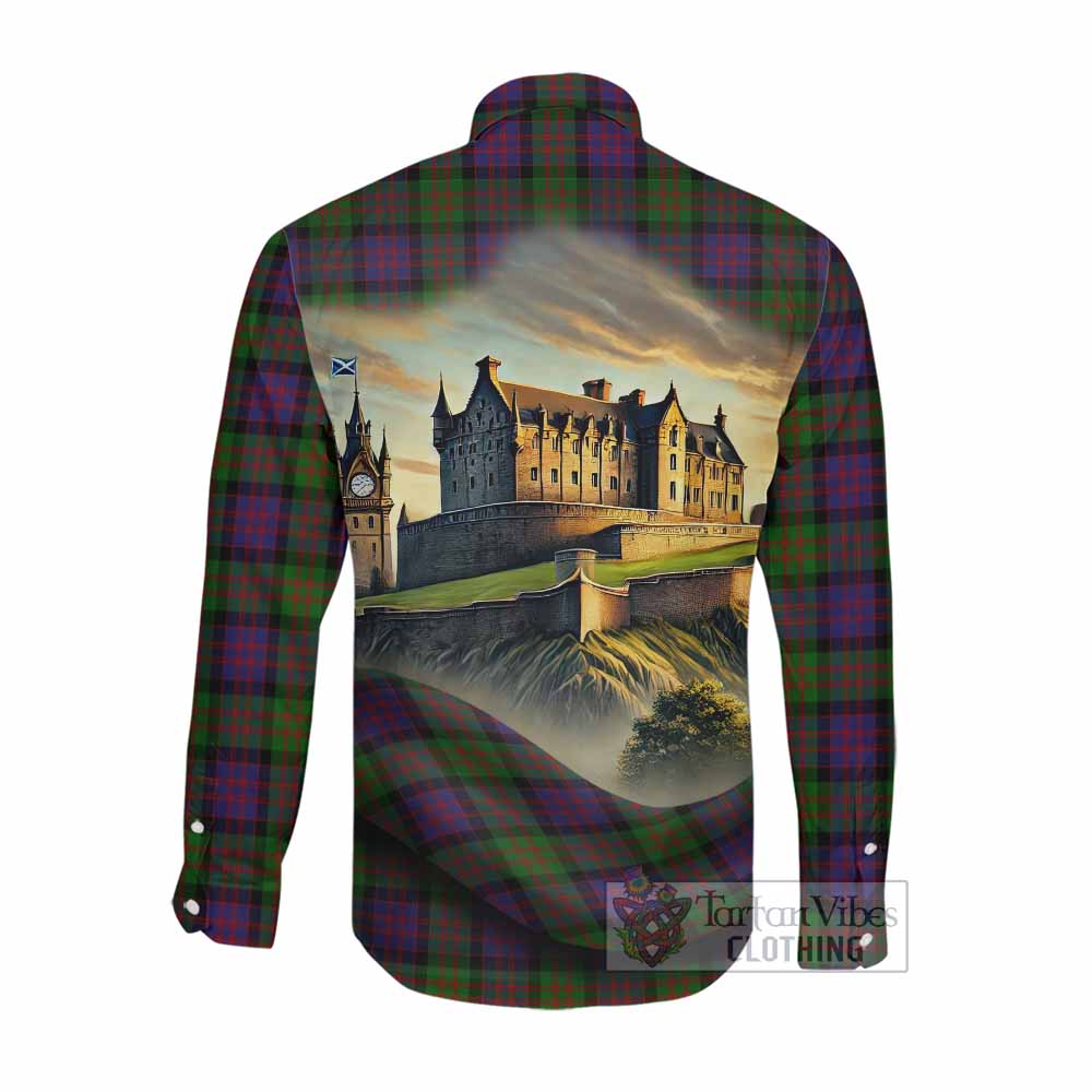 Tartan Vibes Clothing MacDonald (McDonald) Tartan Family Crest Long Sleeve Button Shirt with Scottish Ancient Castle Style