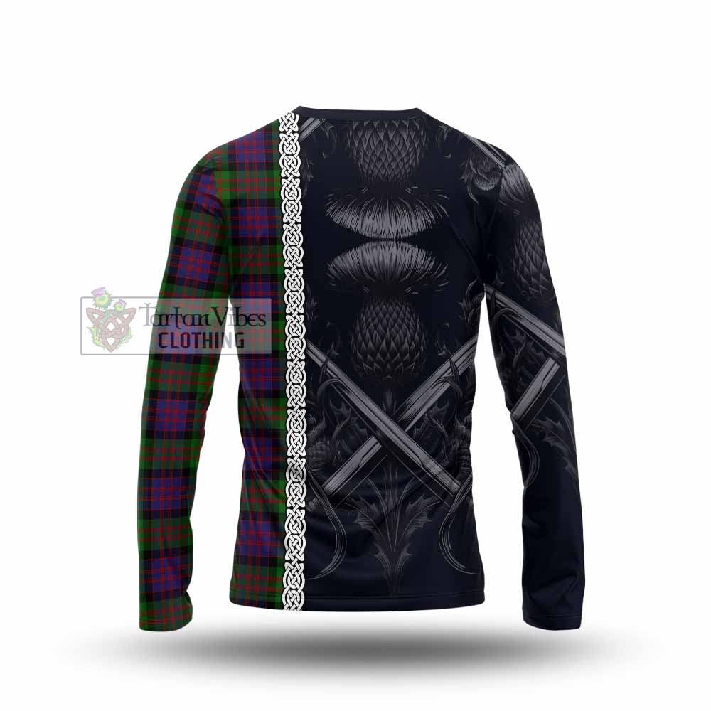 Tartan Vibes Clothing MacDonald (McDonald) Tartan Long Sleeve T-Shirt with Family Crest Cross Sword Thistle Celtic Vibes