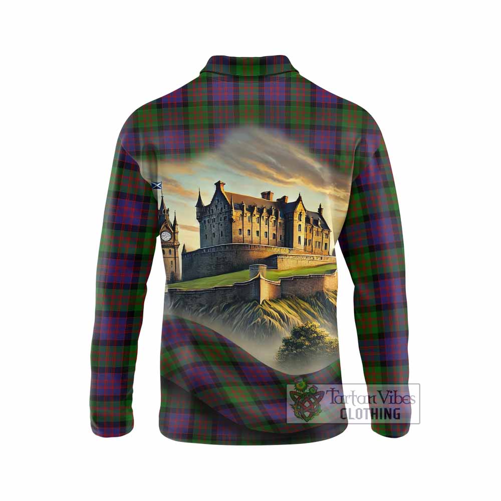 Tartan Vibes Clothing MacDonald (McDonald) Tartan Family Crest Long Sleeve Polo Shirt with Scottish Ancient Castle Style