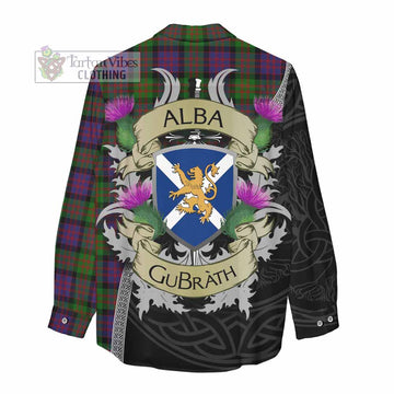 Tartan Vibes Clothing MacDonald (McDonald) Tartan Family Crest Women's Casual Shirt Lion Rampant Royal Thistle Shield Celtic Inspired