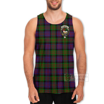 Tartan Vibes Clothing MacDonald (McDonald) Tartan Men's Tank Top with Family Crest and Bearded Skull Holding Bottles of Whiskey