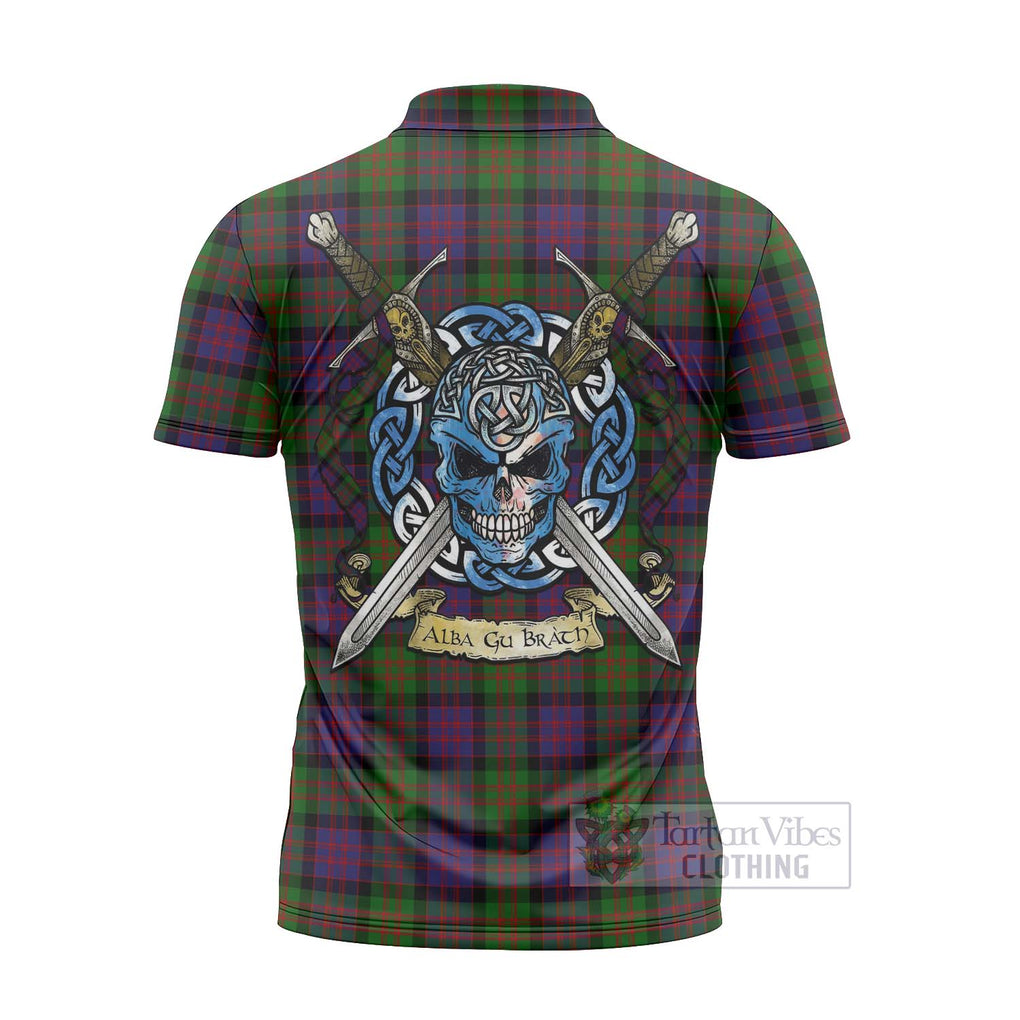 Tartan Vibes Clothing MacDonald (McDonald) Tartan Zipper Polo Shirt with Family Crest Celtic Skull Style