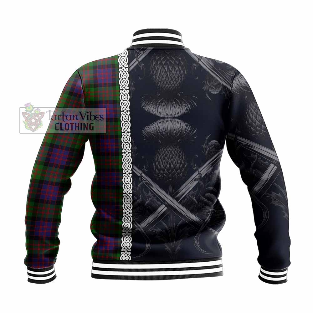 Tartan Vibes Clothing MacDonald (McDonald) Tartan Baseball Jacket with Family Crest Cross Sword Thistle Celtic Vibes