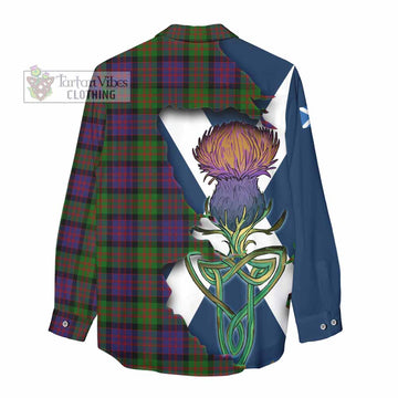 Tartan Vibes Clothing MacDonald (McDonald) Tartan Family Crest Women's Casual Shirt Scottish Thistle Celtic Inspired
